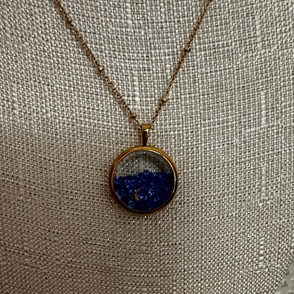 Kate Spade Gold Necklace with Blue Beaded Pendant and floating gold star